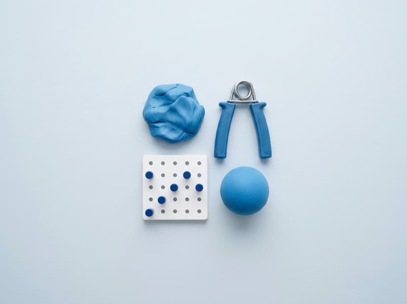 Therapieknete, Handtrainer, Steckbrett und Ball