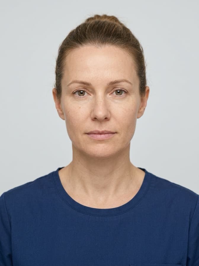 Beispielfoto für Vorher-Nachher-Vergleich: Frau frontal vor hellem Hintergrund